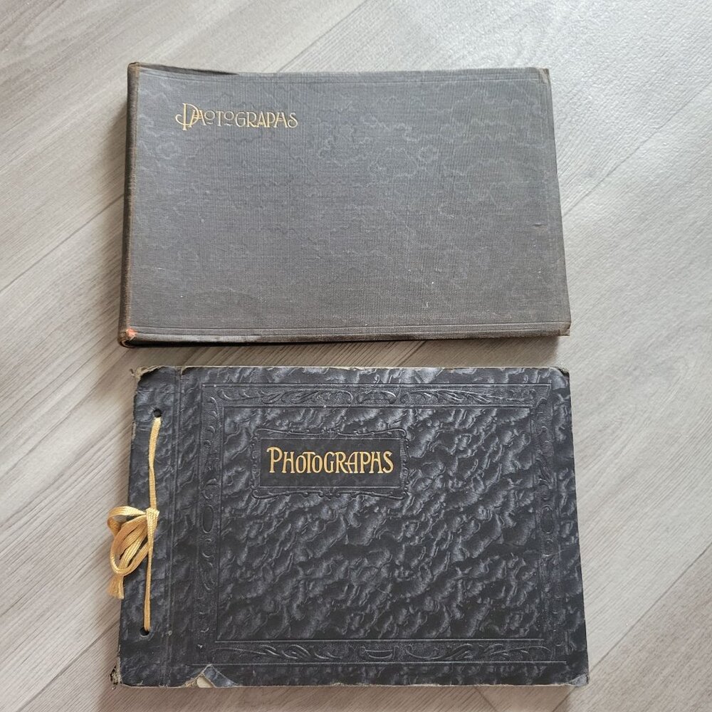 Vintage Photograph Album Set Of 2 With Textured Covers & Ribbon Ties